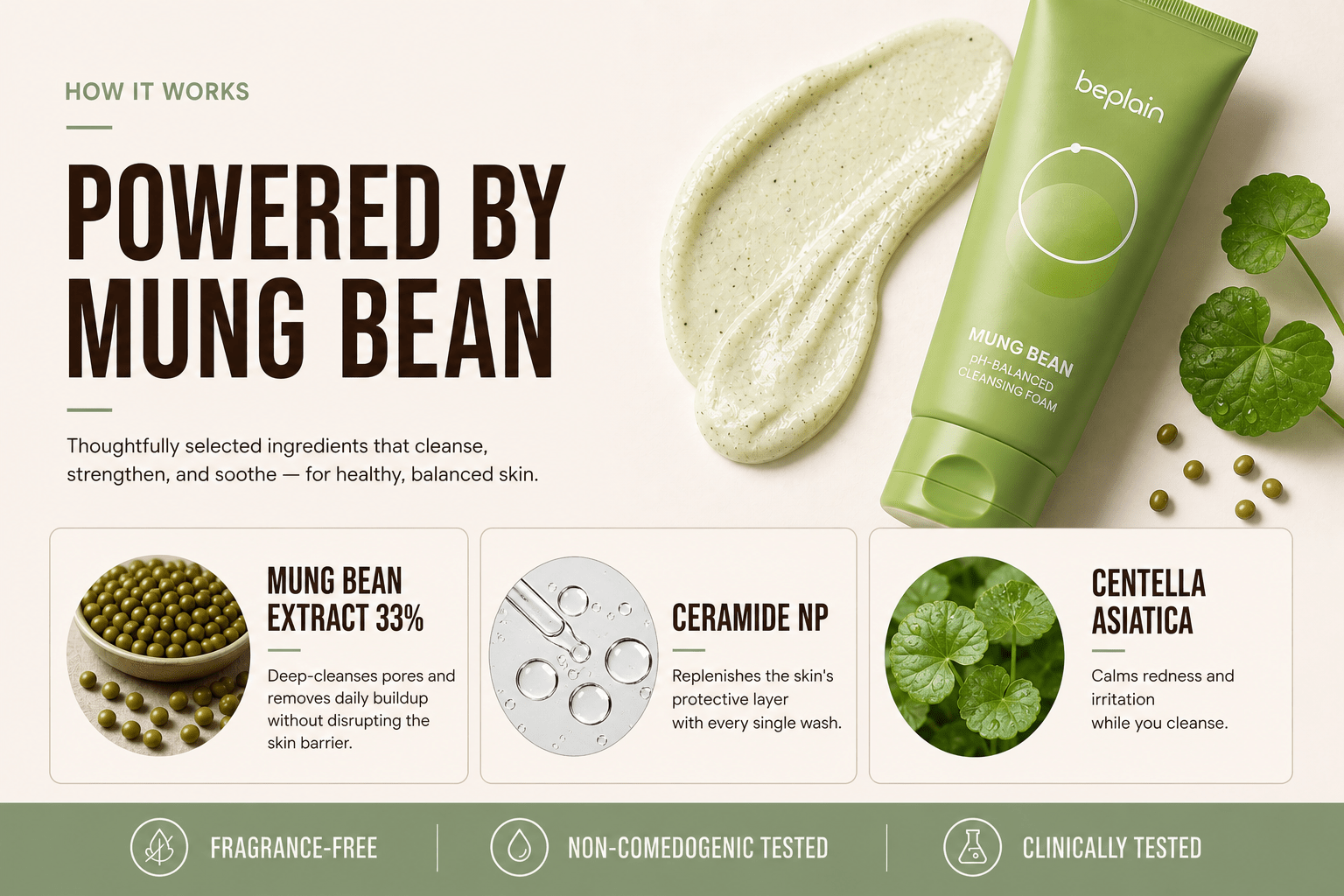 Beplain Mung Bean pH - Balanced Cleansing Foam - Hani Skin