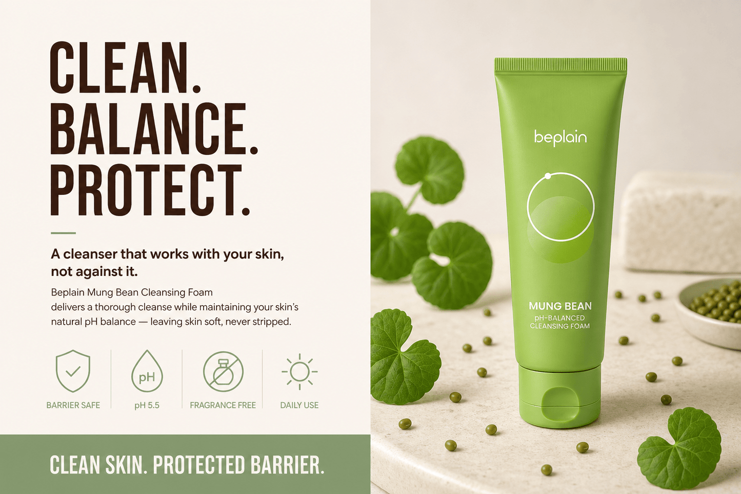 Beplain Mung Bean pH - Balanced Cleansing Foam - Hani Skin