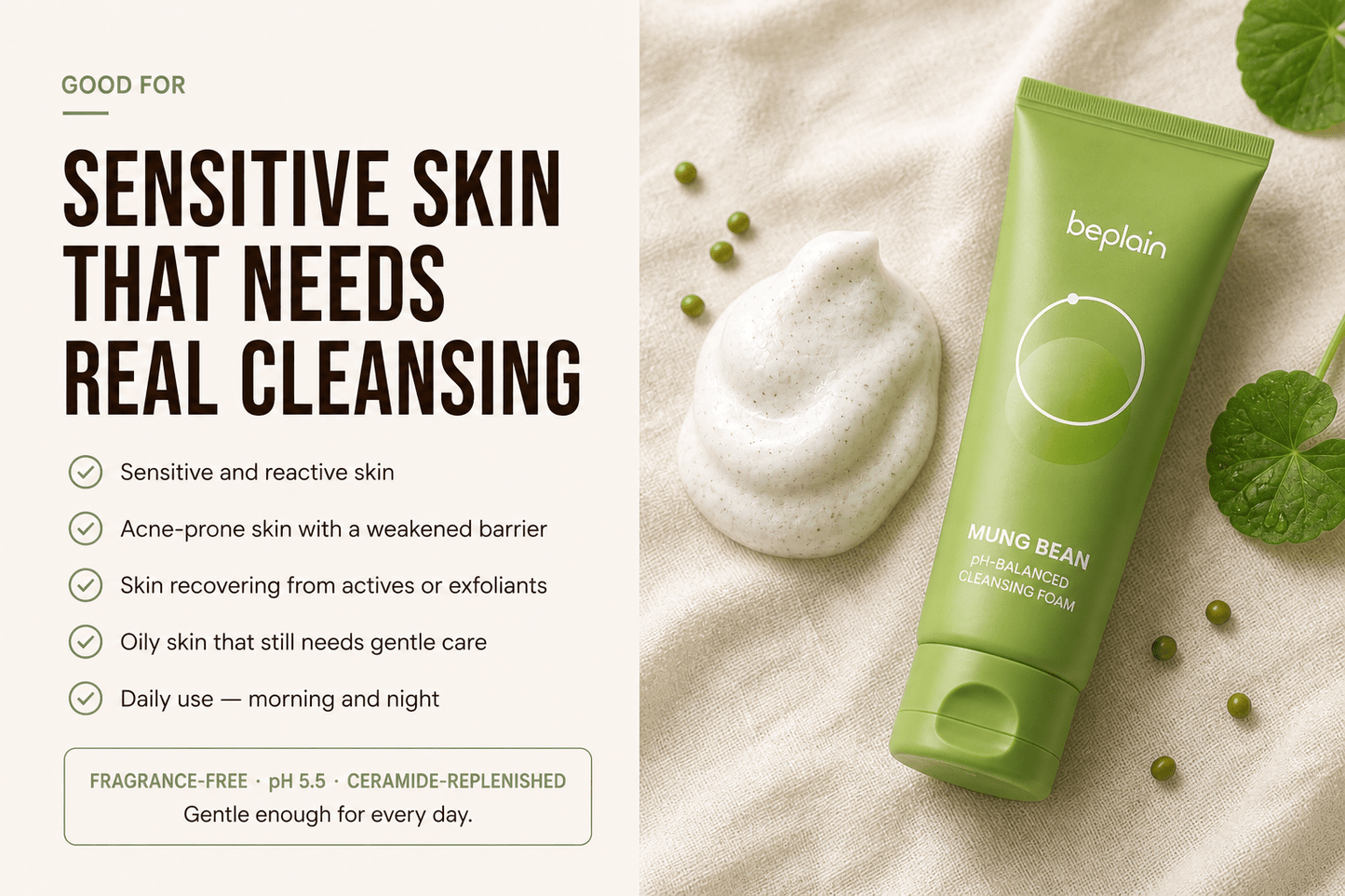 Beplain Mung Bean pH - Balanced Cleansing Foam - Hani Skin