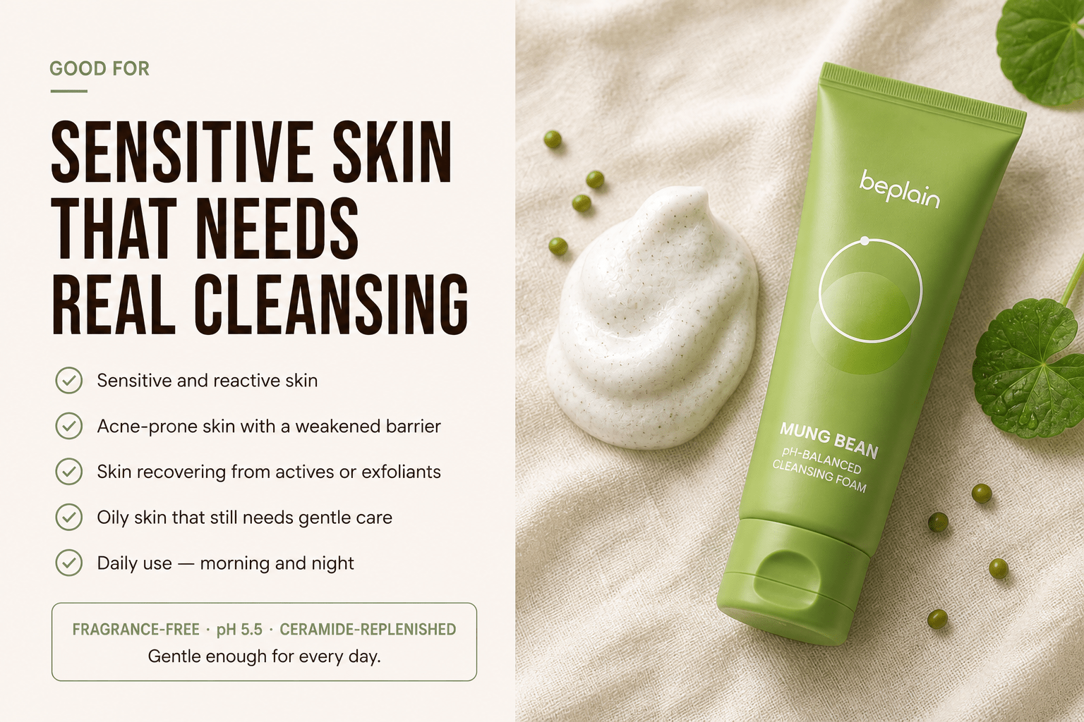 Beplain Mung Bean pH - Balanced Cleansing Foam - Hani Skin